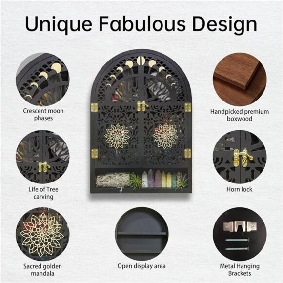 Large wooden crystal display shelf moon phase wall shelf storage home decor - Picture 4 of 8